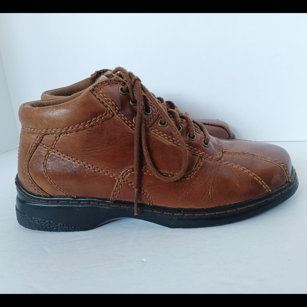 🤎 Dr. Scholl's Ella Brown Leather Boots Lace-Up Womens 6 Ankle Comfort - Picture 3 of 12